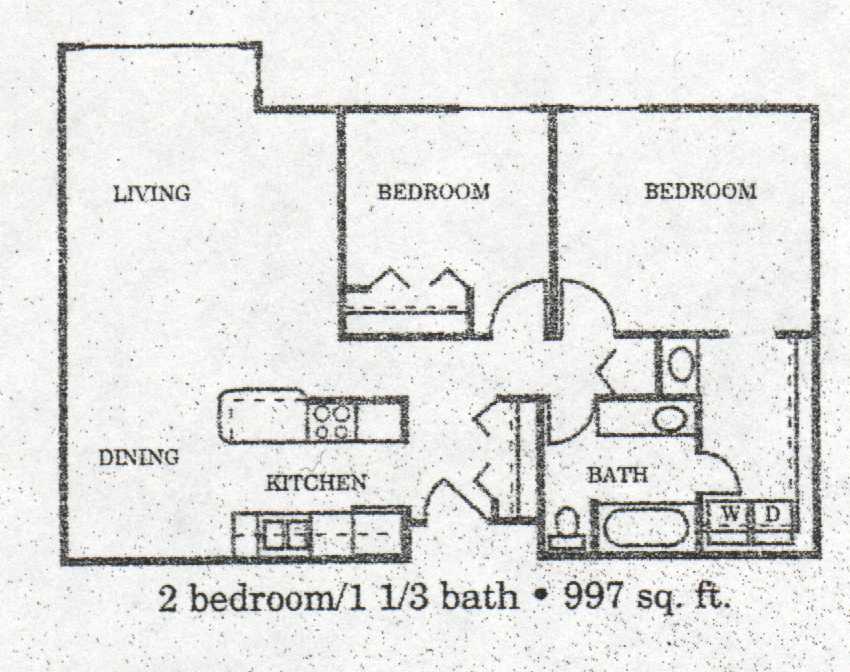 Floor plan for 2 beds, 1 bath, 1240 sqft